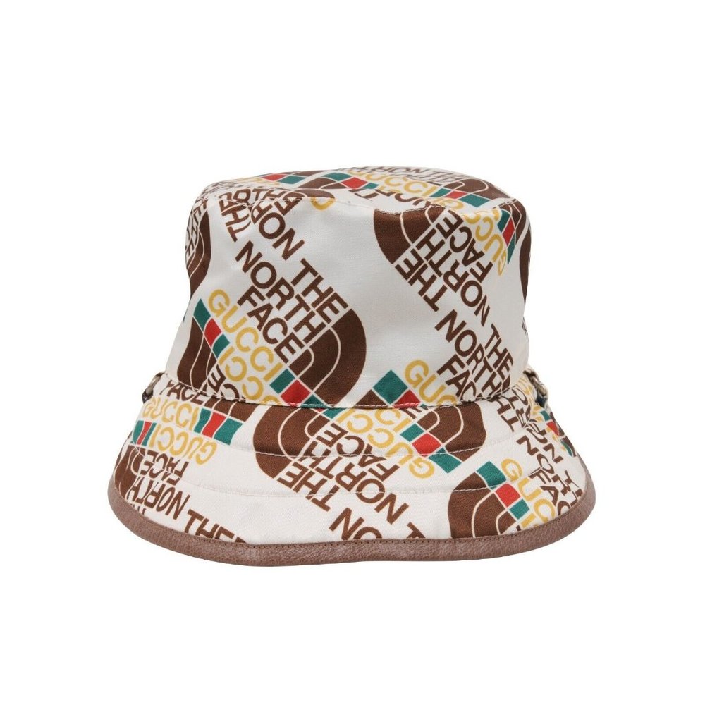 Gucci Mens The North Face All Over Logo Bucket Hat White Brown Nylon Adjustable - Picture 5 of 9